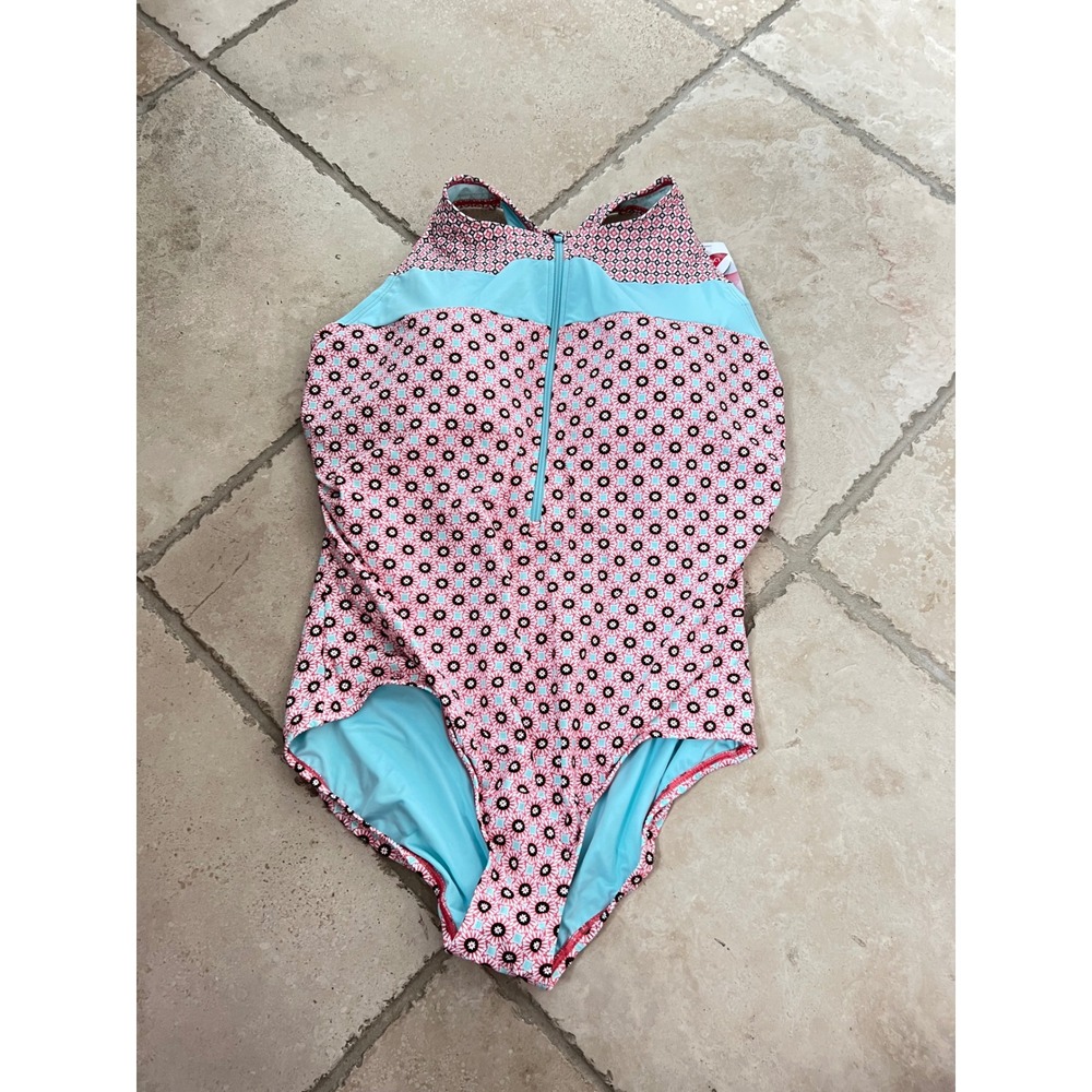 NEW Lands End Womens 1X 16W-18W Swimsuit Chlorine Resistant Zip Front X-Back